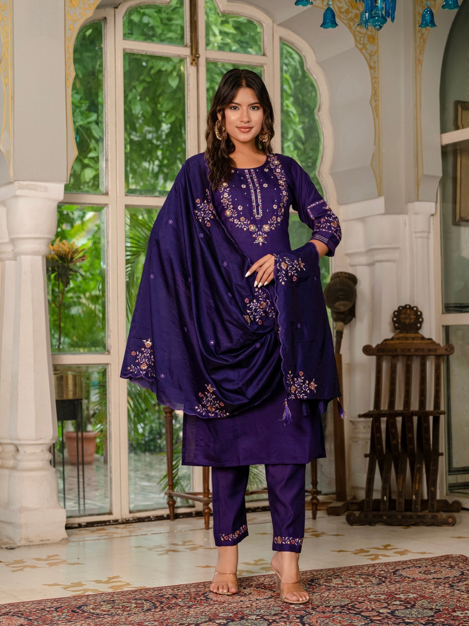 Trendy Embroidered Kurti Suit Set for Women – Perfect Blend of Style & Comfort - Kalanandi the art of timeless fashion - Straight Kurti Pant Dupatta Set