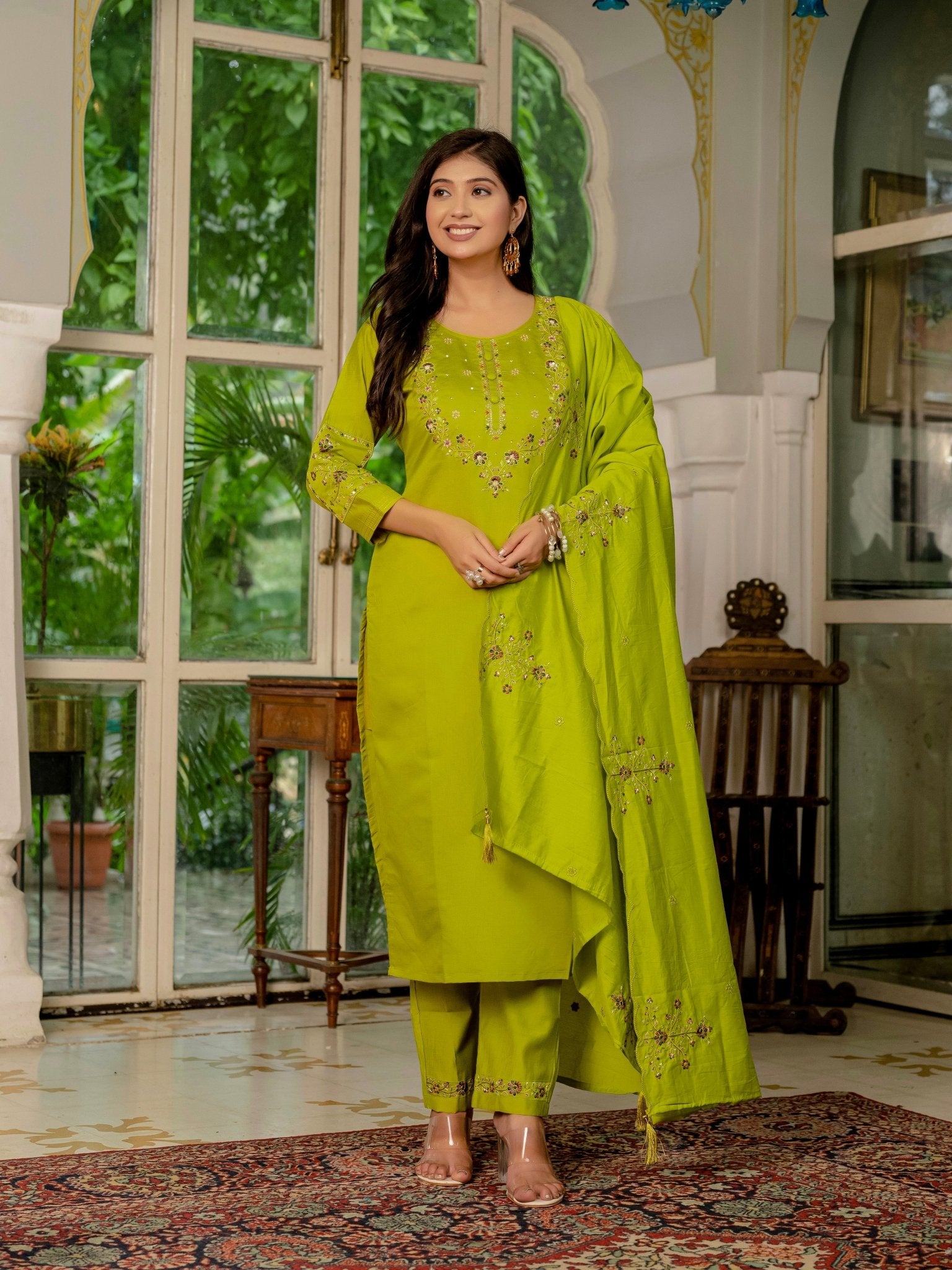 Trendy Embroidered Kurti Suit Set for Women – Perfect Blend of Style & Comfort - Kalanandi the art of timeless fashion - Straight Kurti Pant Dupatta Set