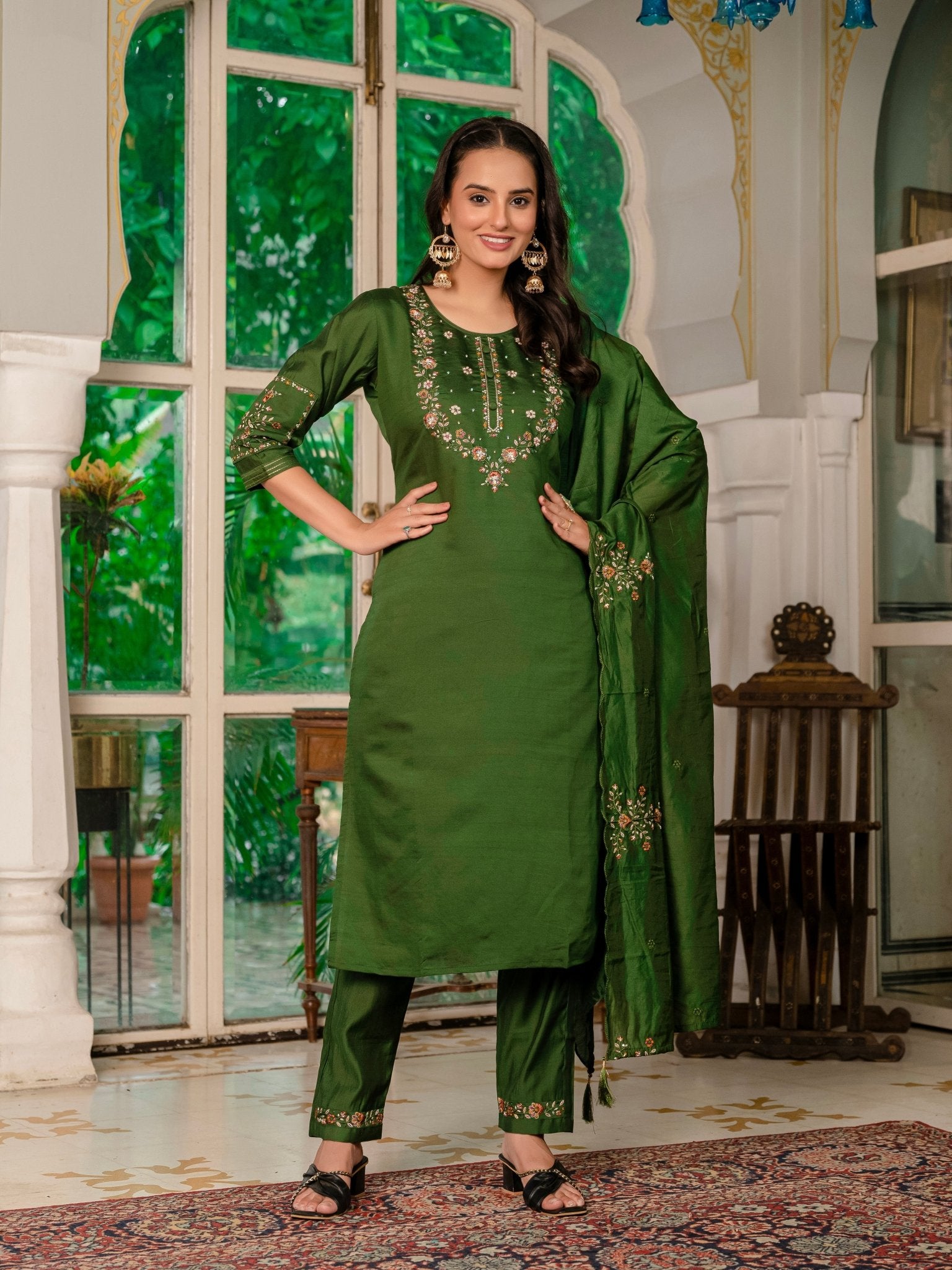 Trendy Embroidered Kurti Suit Set for Women – Perfect Blend of Style & Comfort - Kalanandi the art of timeless fashion - Straight Kurti Pant Dupatta Set