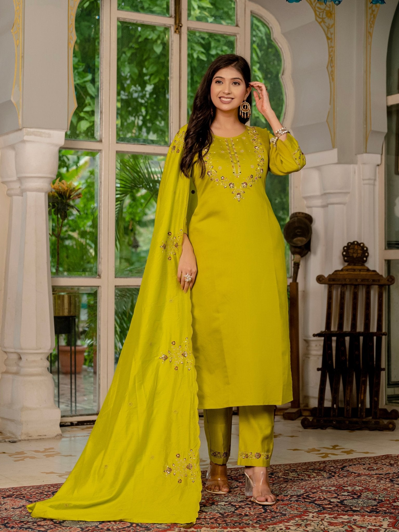 Trendy Embroidered Kurti Suit Set for Women – Perfect Blend of Style & Comfort - Kalanandi the art of timeless fashion - Straight Kurti Pant Dupatta Set