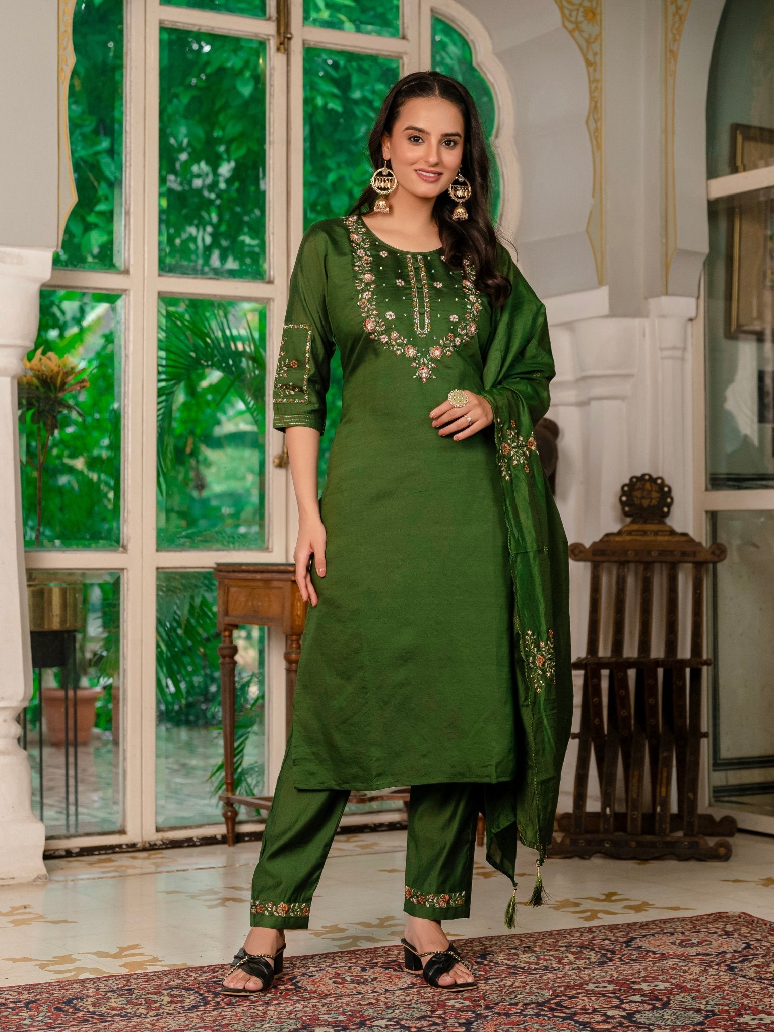 Trendy Embroidered Kurti Suit Set for Women – Perfect Blend of Style & Comfort - Kalanandi the art of timeless fashion - Straight Kurti Pant Dupatta Set