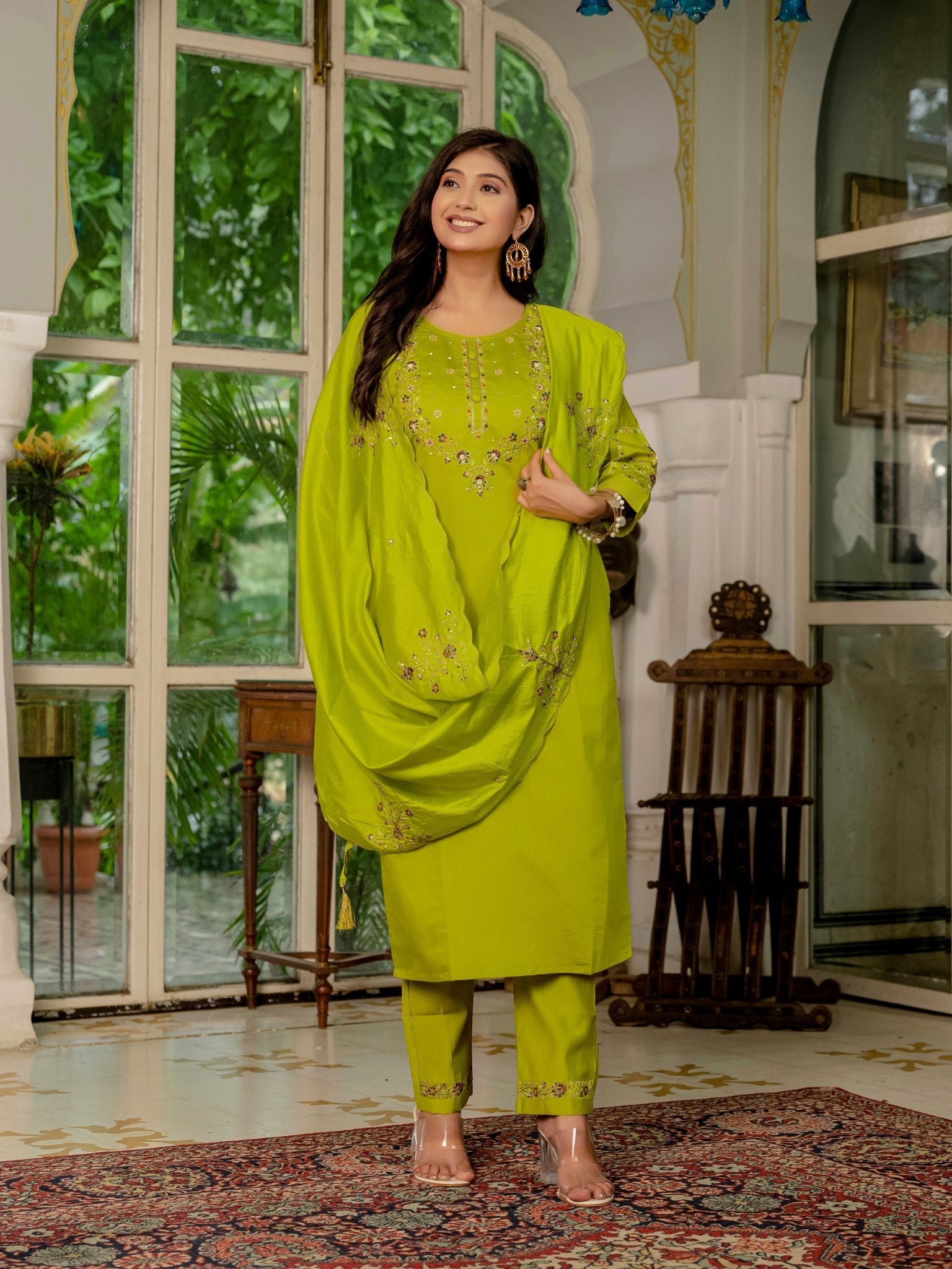 Trendy Embroidered Kurti Suit Set for Women – Perfect Blend of Style & Comfort - Kalanandi the art of timeless fashion - Straight Kurti Pant Dupatta Set