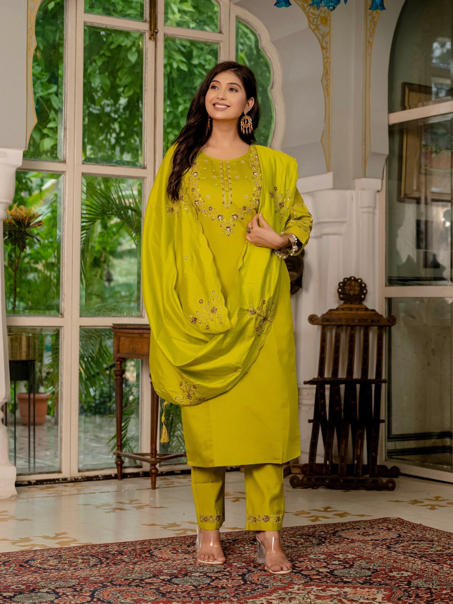 Trendy Embroidered Kurti Suit Set for Women – Perfect Blend of Style & Comfort - Kalanandi the art of timeless fashion - Straight Kurti Pant Dupatta Set