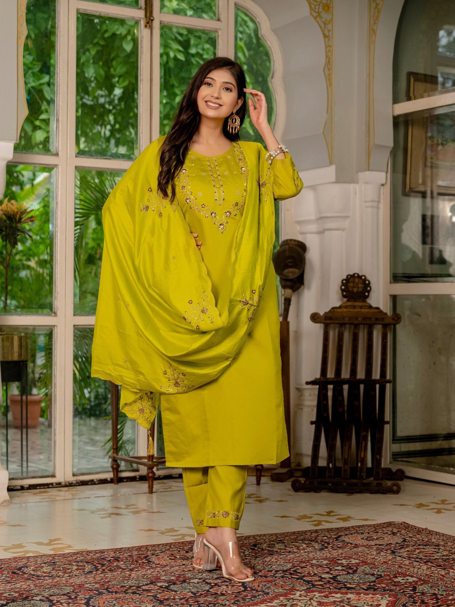 Trendy Embroidered Kurti Suit Set for Women – Perfect Blend of Style & Comfort - Kalanandi the art of timeless fashion - Straight Kurti Pant Dupatta Set