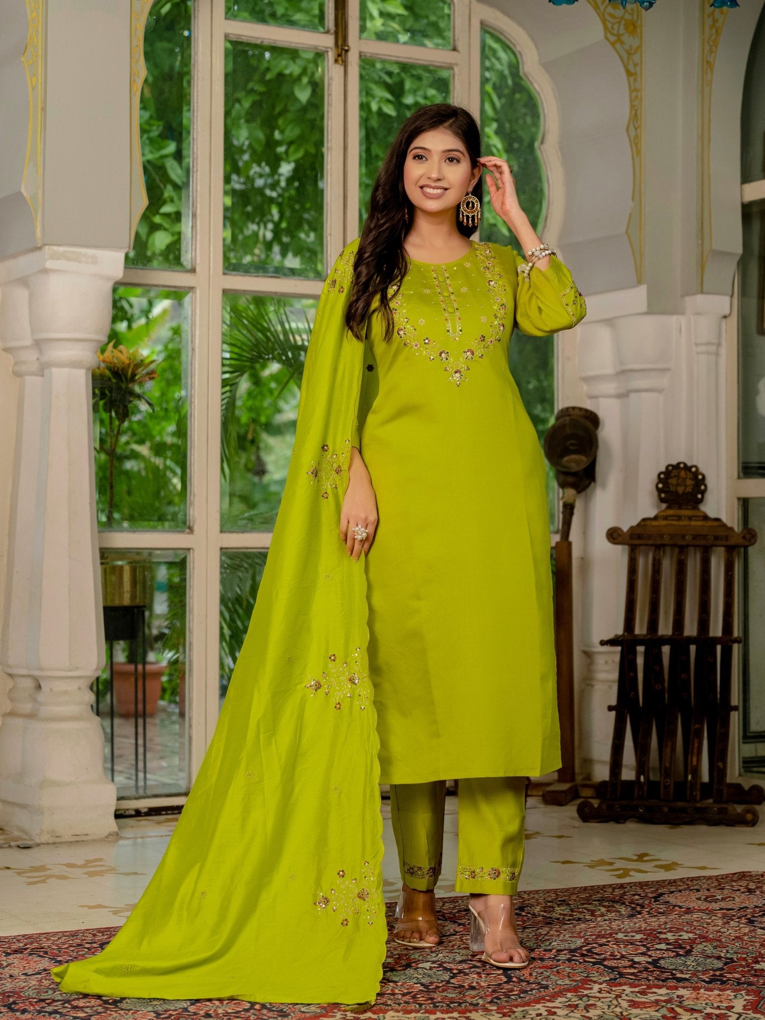 Trendy Embroidered Kurti Suit Set for Women – Perfect Blend of Style & Comfort - Kalanandi the art of timeless fashion - Straight Kurti Pant Dupatta Set
