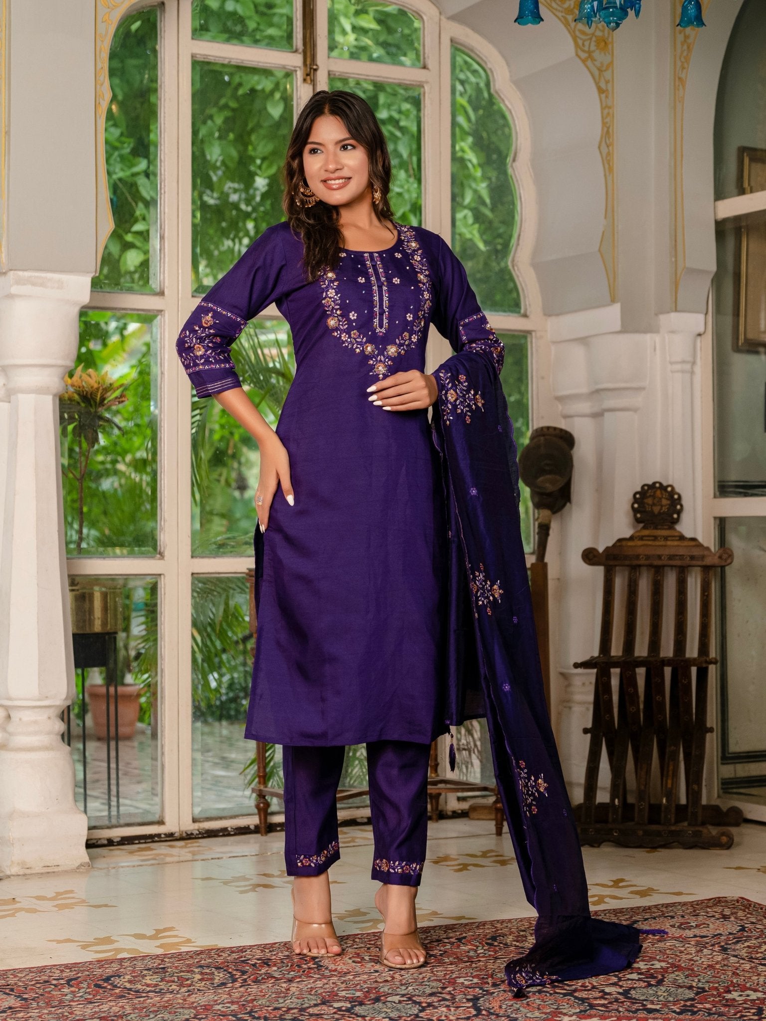 Trendy Embroidered Kurti Suit Set for Women – Perfect Blend of Style & Comfort - Kalanandi the art of timeless fashion - Straight Kurti Pant Dupatta Set