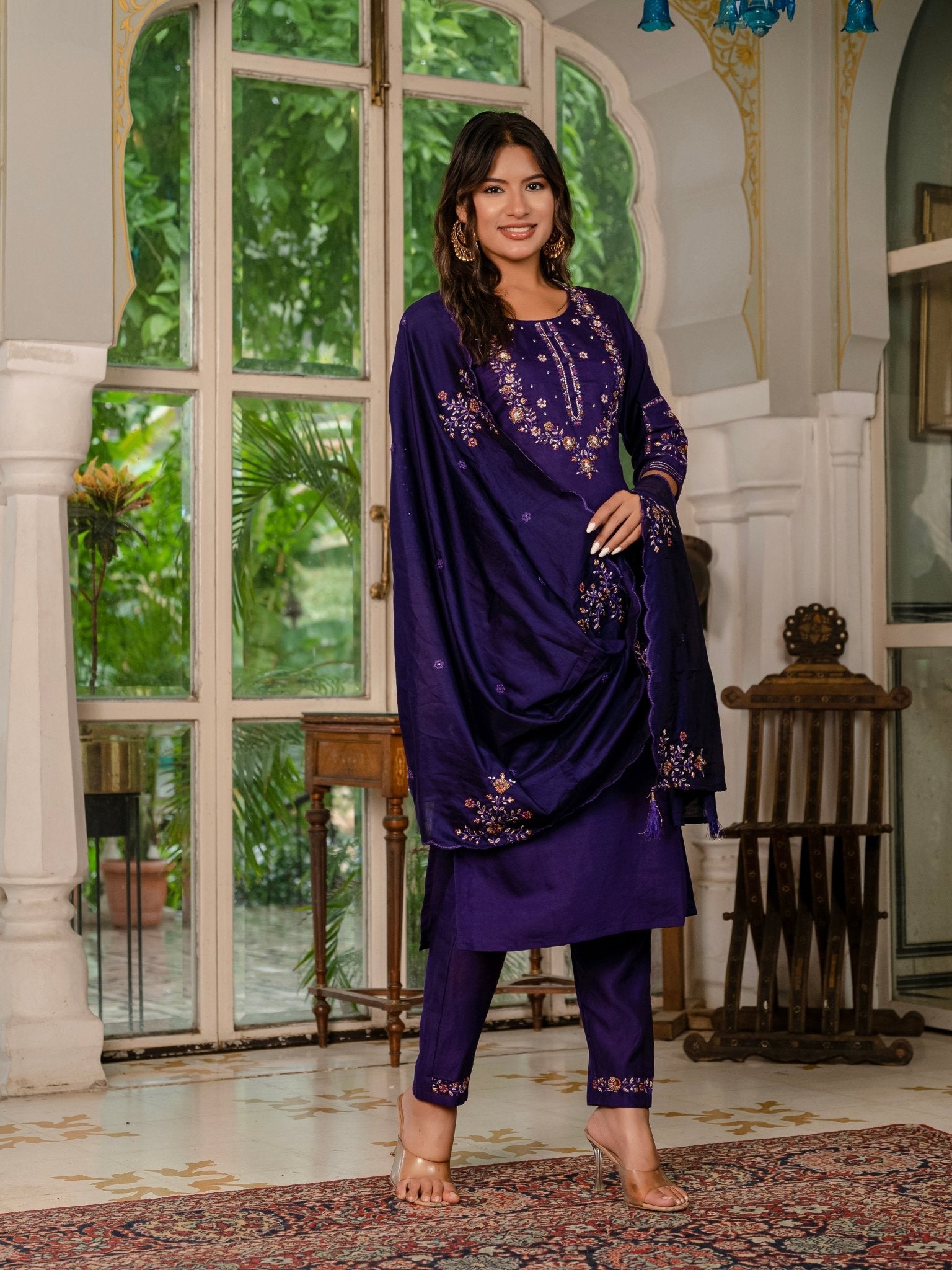 Trendy Embroidered Kurti Suit Set for Women – Perfect Blend of Style & Comfort - Kalanandi the art of timeless fashion - Straight Kurti Pant Dupatta Set