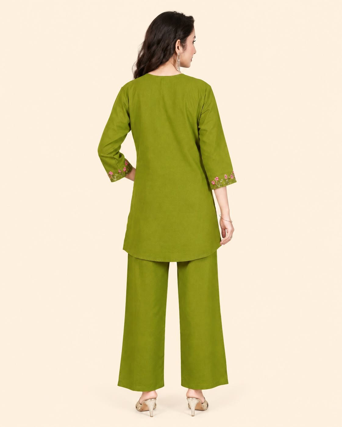 Women’s Floral Embroidered Kurta Palazzo Co-Ord Set | 3/4 Sleeve Ethnic Wear Set - Kalanandi the art of timeless fashion - Co-Ord Set