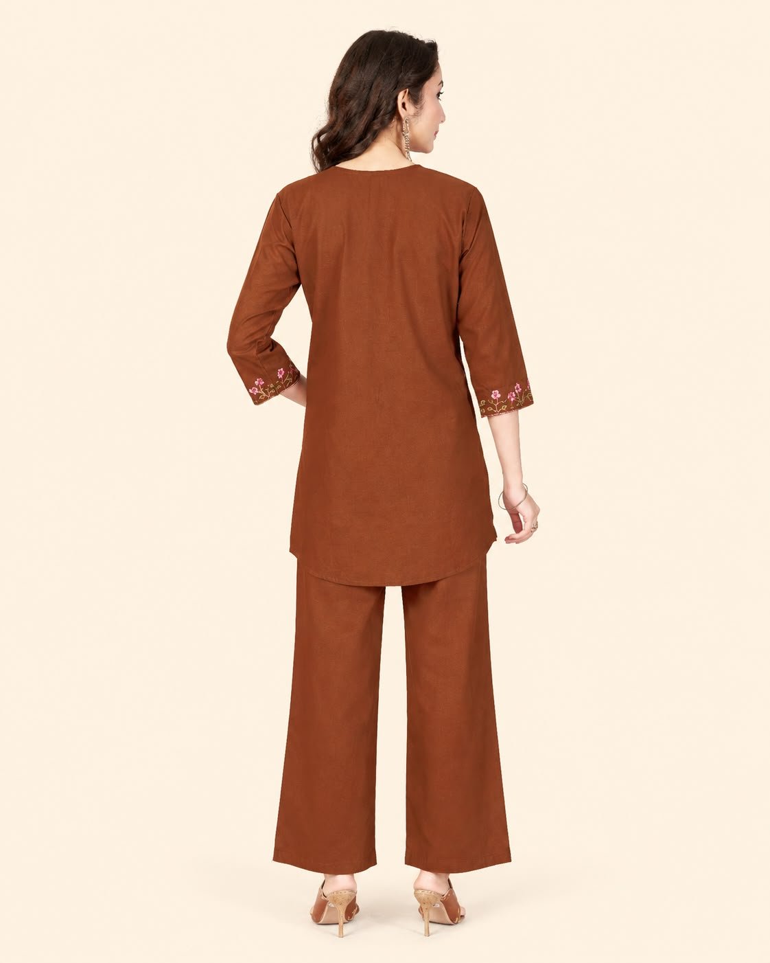 Women’s Floral Embroidered Kurta Palazzo Co-Ord Set | 3/4 Sleeve Ethnic Wear Set - Kalanandi the art of timeless fashion - Co-Ord Set