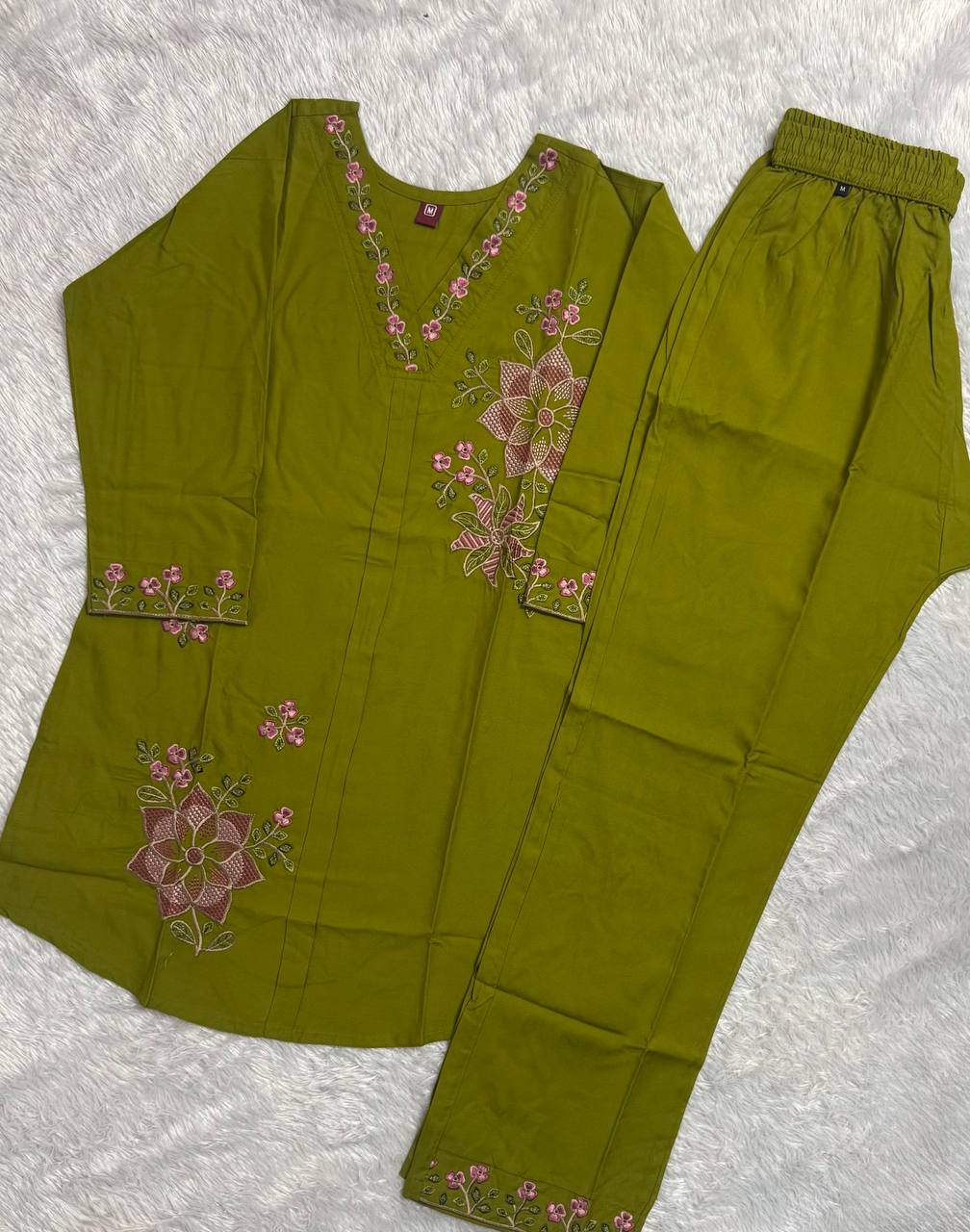 Women’s Floral Embroidered Kurta Palazzo Co-Ord Set | 3/4 Sleeve Ethnic Wear Set - Kalanandi the art of timeless fashion - Co-Ord Set