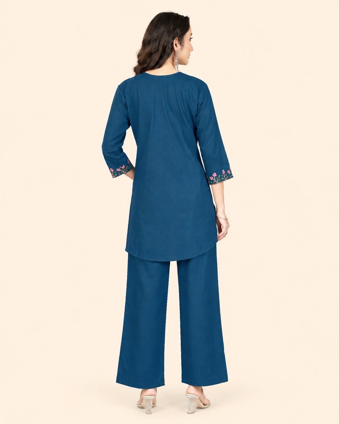 Women’s Floral Embroidered Kurta Palazzo Co-Ord Set | 3/4 Sleeve Ethnic Wear Set - Kalanandi the art of timeless fashion - Co-Ord Set