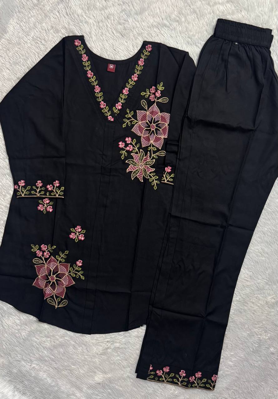Women’s Floral Embroidered Kurta Palazzo Co-Ord Set | 3/4 Sleeve Ethnic Wear Set - Kalanandi the art of timeless fashion - Co-Ord Set