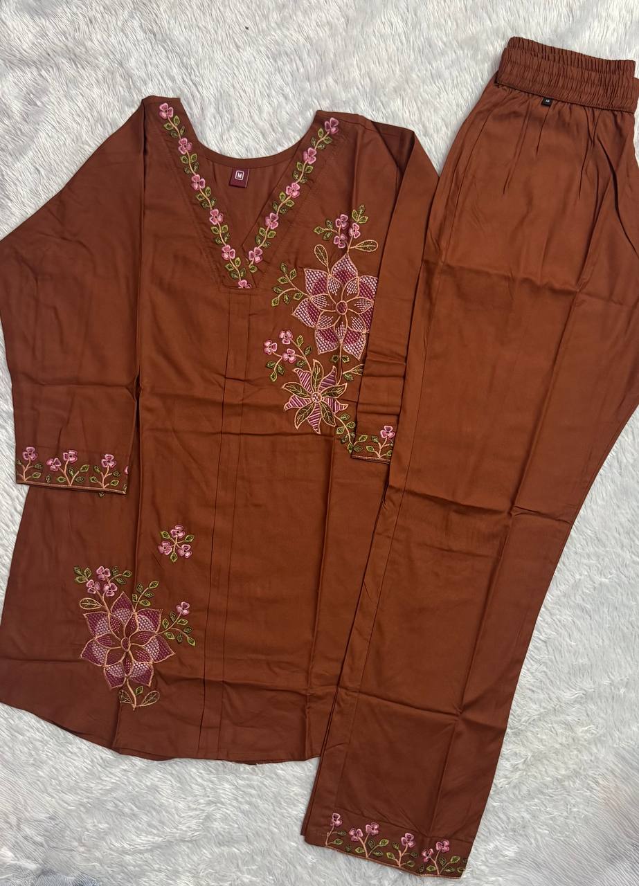Women’s Floral Embroidered Kurta Palazzo Co-Ord Set | 3/4 Sleeve Ethnic Wear Set - Kalanandi the art of timeless fashion - Co-Ord Set